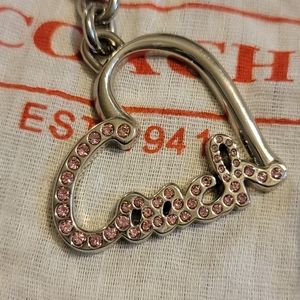 Coach Heart Pave Crystal Script Keyfob Keychain